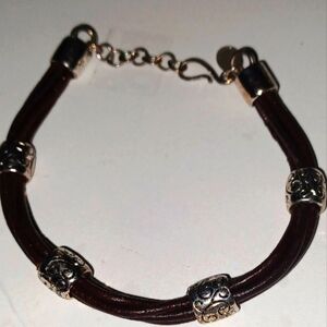 Vintage Premier Design 4 Brown Cords Silver Beads Signed Bracelet